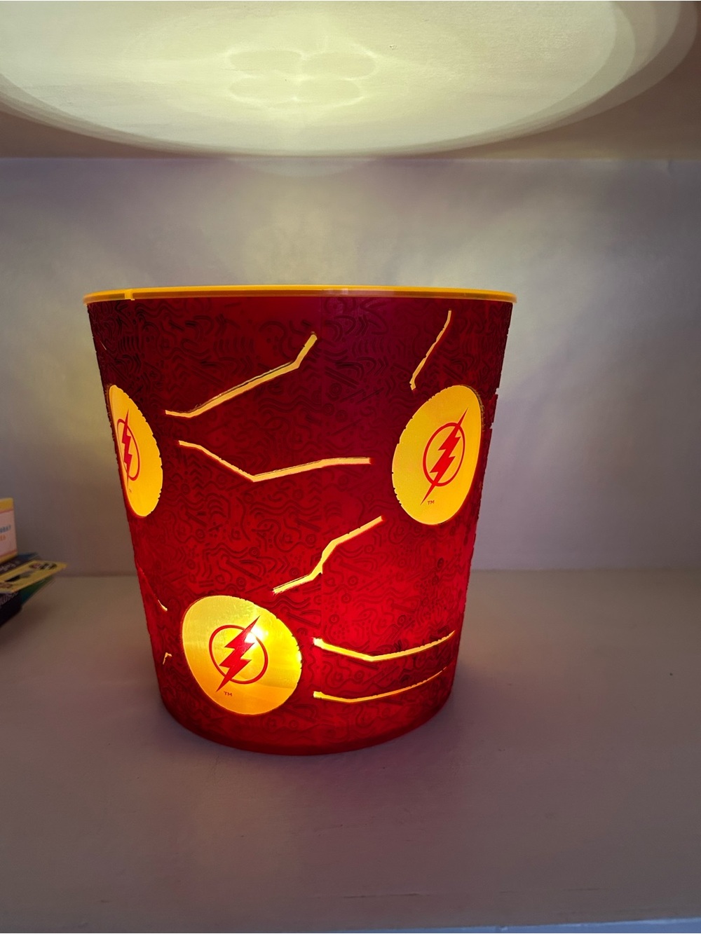 The Flash Red & Yellow Lighted popcorn collectors bucket